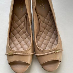 Cole Haan Emory Peep Toe Wedge, Tan, Size 8, Perfect Condition